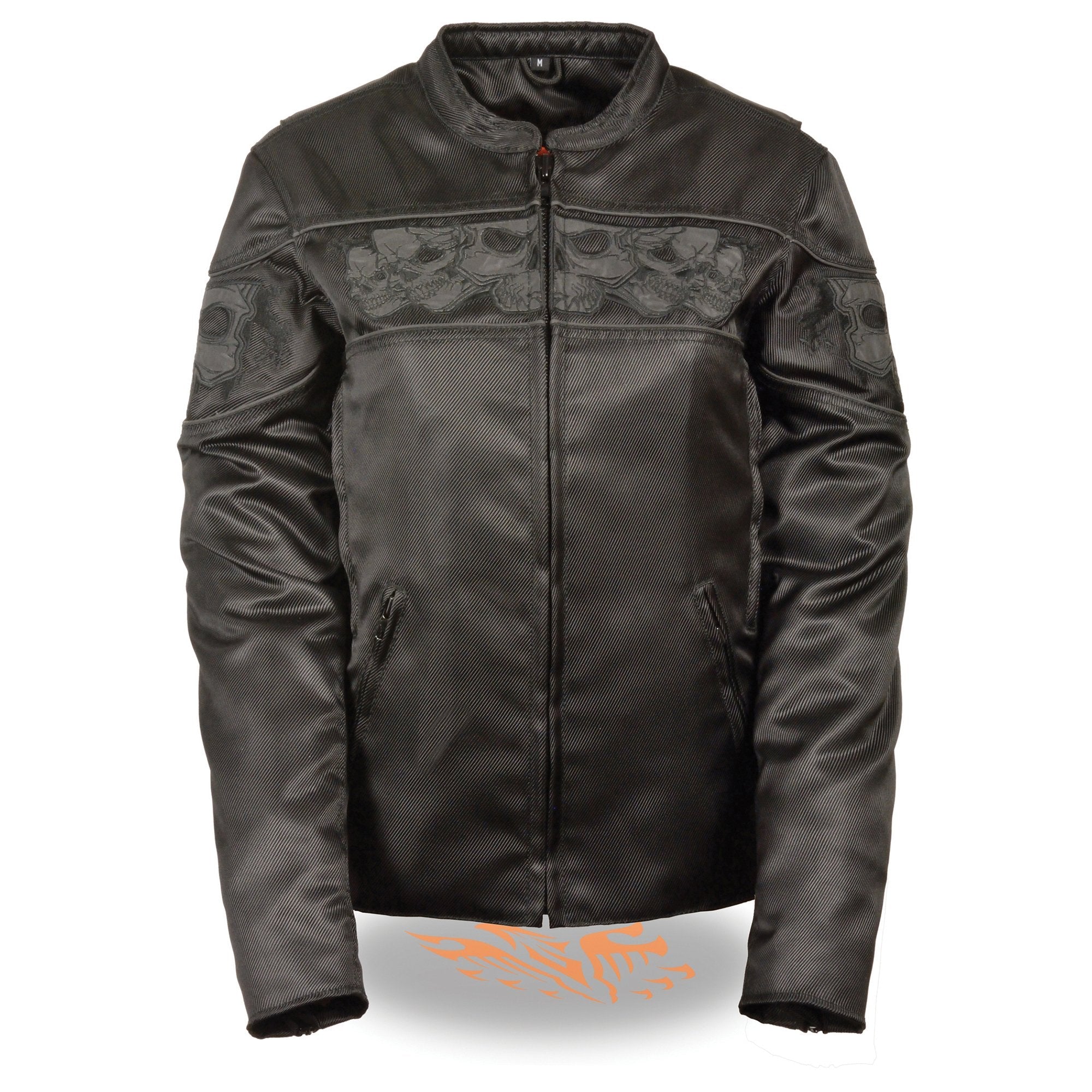 MPL2730 Women's Black Crossover Textile Scooter Jacket with Reflective Skulls