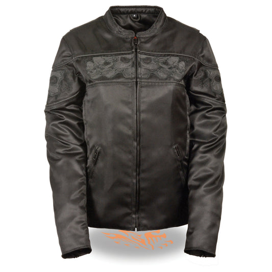 MPL2730 Women's Black Crossover Textile Scooter Jacket with Reflective Skulls