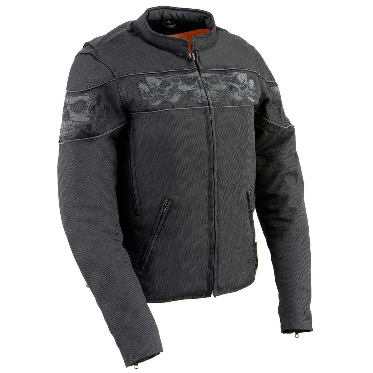 MPL2730 Women's Black Crossover Textile Scooter Jacket with Reflective Skulls