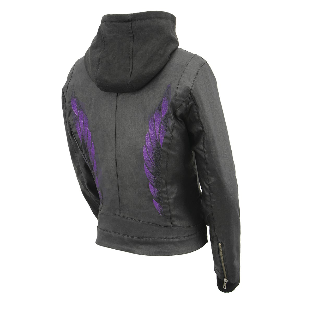 MPL2746 Women's Lightweight Hoodie Textile Scuba Jacket with Purple Wings