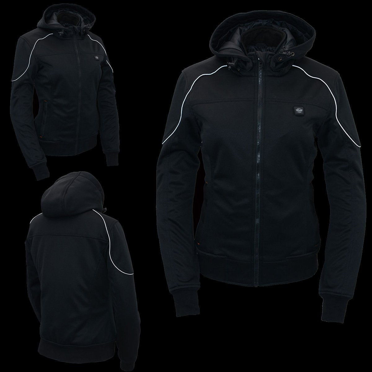 Nexgen Heat MPL2761SET Women's Black 'Heated' Soft Shell Racing Style Heated Jacket for Hiking Riding w/ Battery