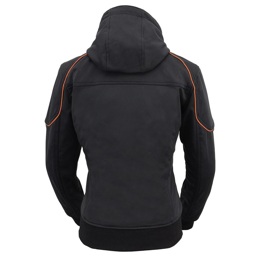 MPL2764 Women's Black Soft Shell Armored Motorcycle Racing Style Jacket with Hoodie