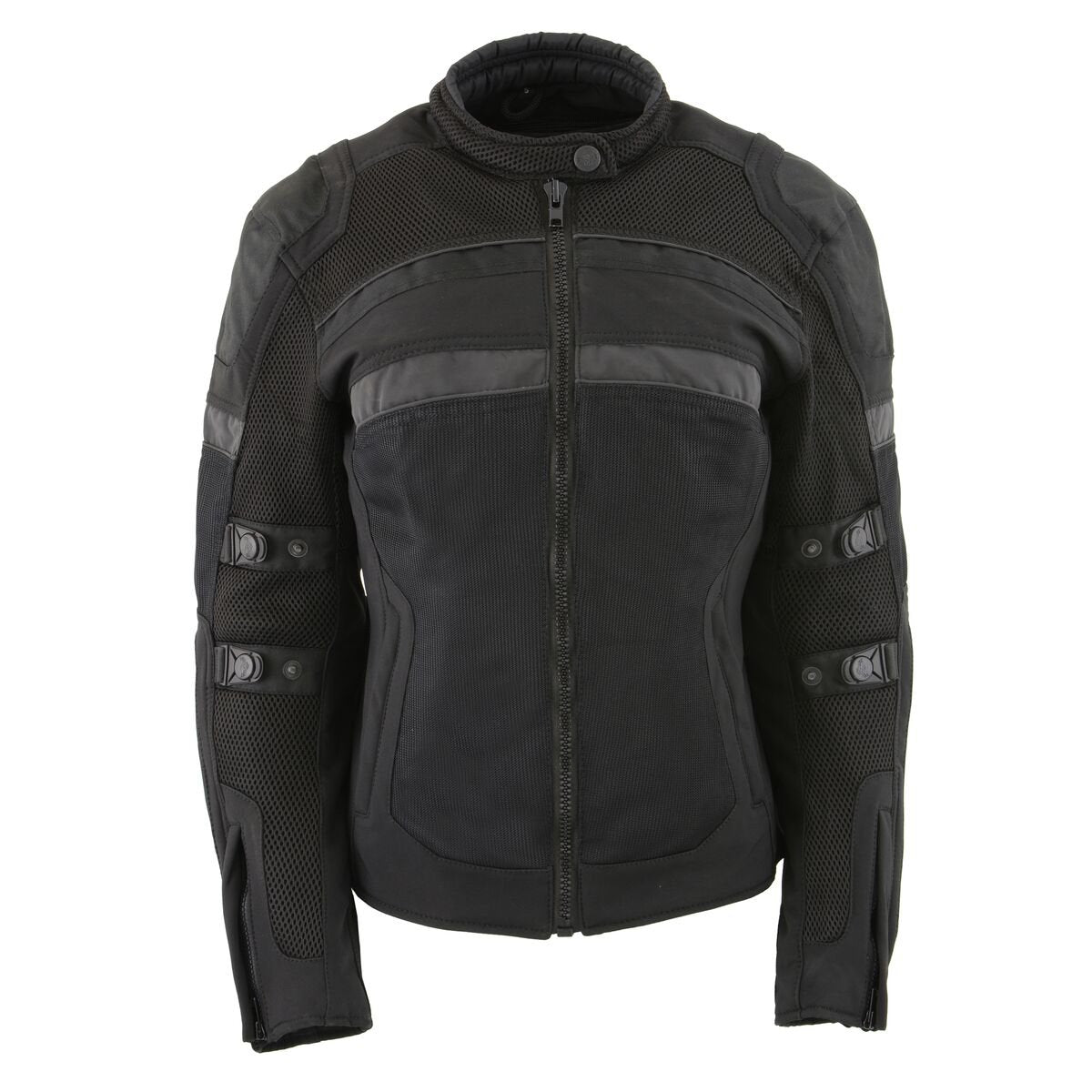 MPL2775 Black Armored Textile Motorcycle Jacket for Women - All Season Jacket w/ Removable Liner