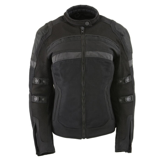 MPL2775 Black Armored Textile Motorcycle Jacket for Women - All Season Jacket w/ Removable Liner