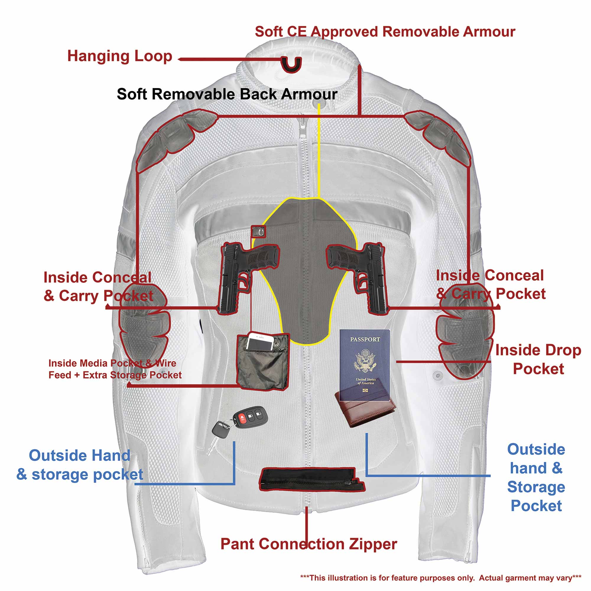 MPL2775 Black Armored Textile Motorcycle Jacket for Women - All Season Jacket w/ Removable Liner