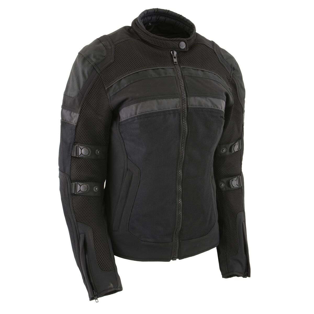 MPL2775 Black Armored Textile Motorcycle Jacket for Women - All Season Jacket w/ Removable Liner