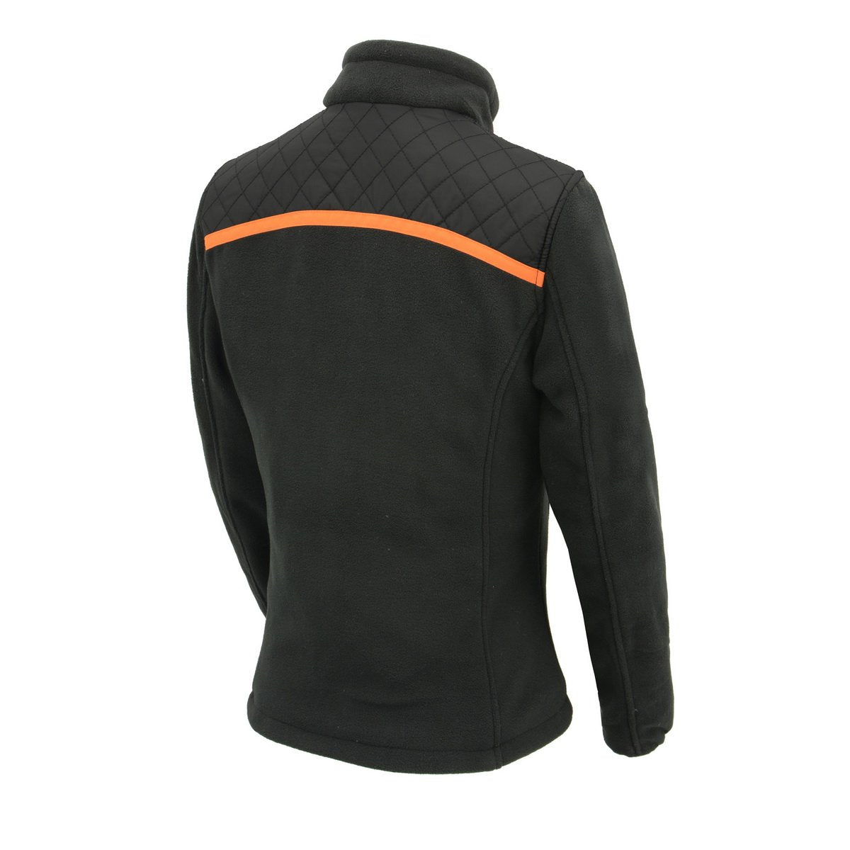 MPL2783 Women's Black Micro Fleece Zipper Front Jacket with Orange Stripe