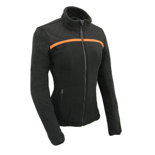 MPL2783 Women's Black Micro Fleece Zipper Front Jacket with Orange Stripe