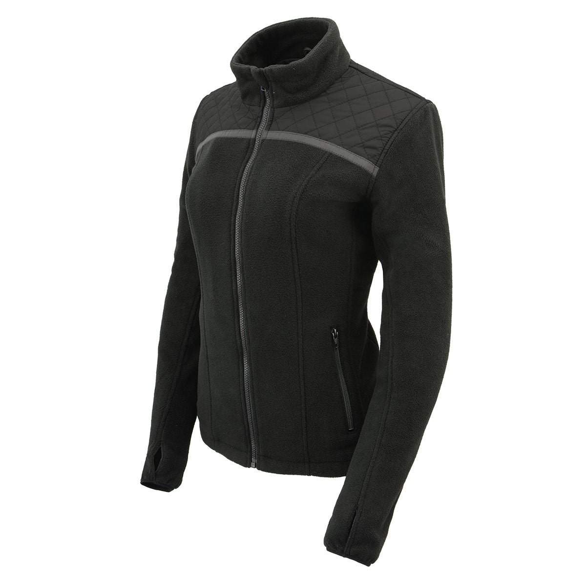 MPL2784 Women's Black Micro Fleece Jacket with Reflective Stripes