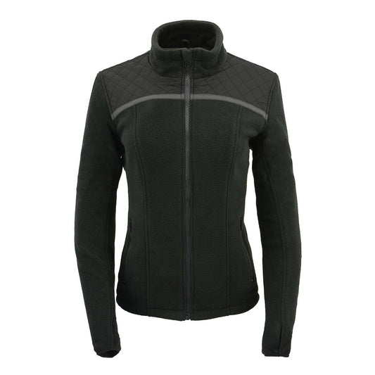 MPL2784 Women's Black Micro Fleece Jacket with Reflective Stripes
