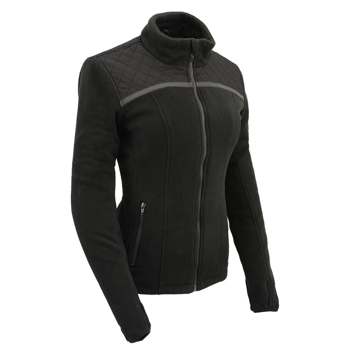 MPL2784 Women's Black Micro Fleece Jacket with Reflective Stripes