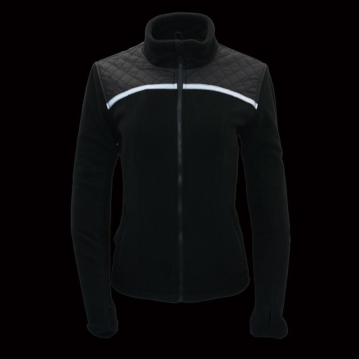 MPL2784 Women's Black Micro Fleece Jacket with Reflective Stripes