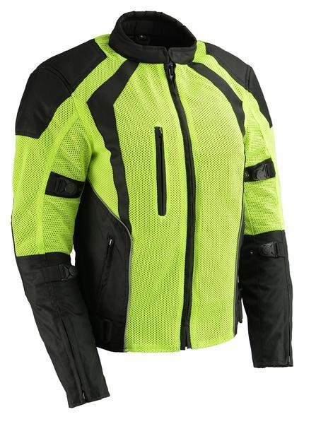 MPL2793 High Vis Green with Black Armored Textile Motorcycle Jacket for Women - All Season Mesh Jacket