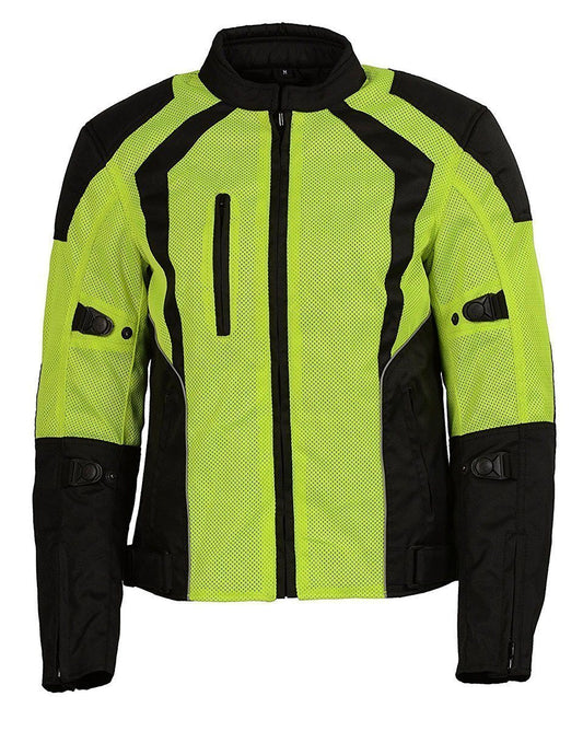 MPL2793 High Vis Green with Black Armored Textile Motorcycle Jacket for Women - All Season Mesh Jacket