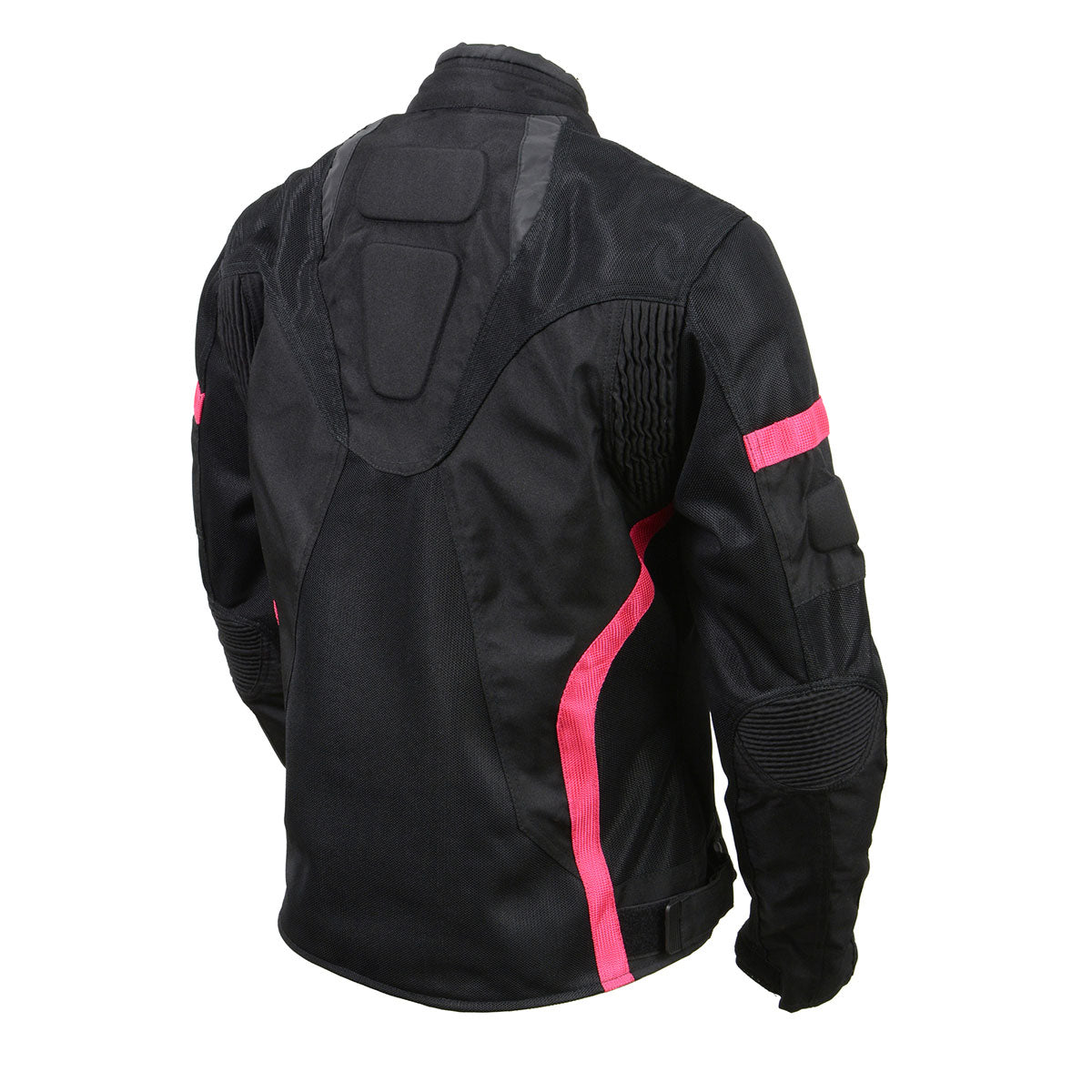 MPL2794 Black and Pink Mesh/Textile Armored Motorcycle Racer Jacket for Women - All Season Jackets