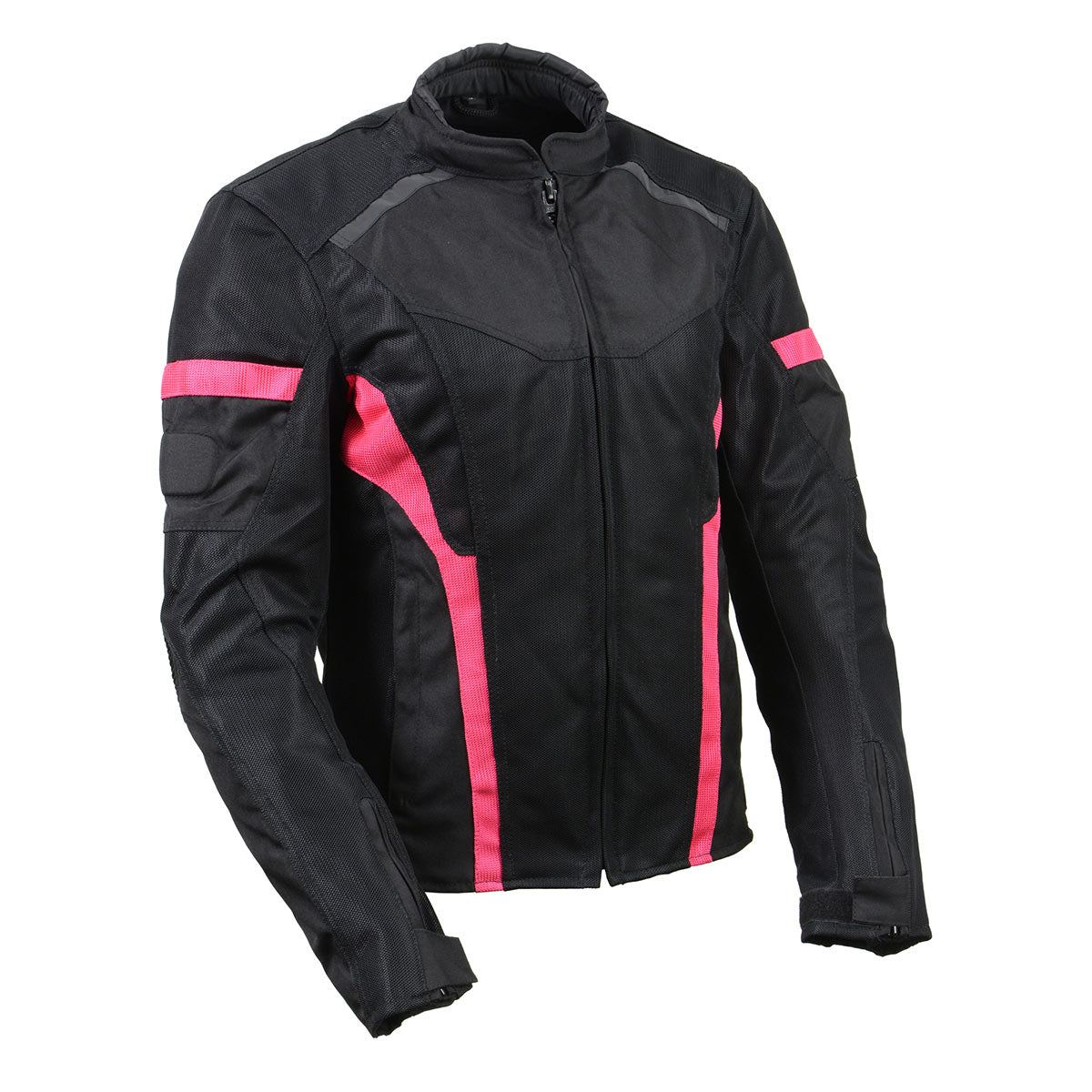 MPL2794 Black and Pink Mesh/Textile Armored Motorcycle Racer Jacket for Women - All Season Jackets