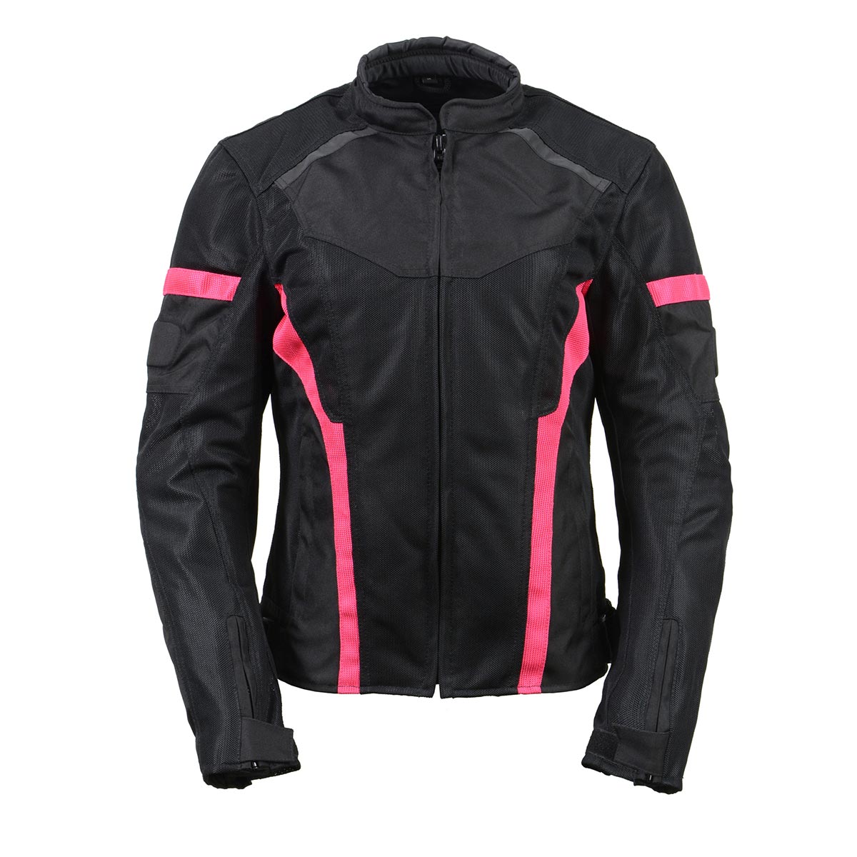 MPL2794 Black and Pink Mesh/Textile Armored Motorcycle Racer Jacket for Women - All Season Jackets