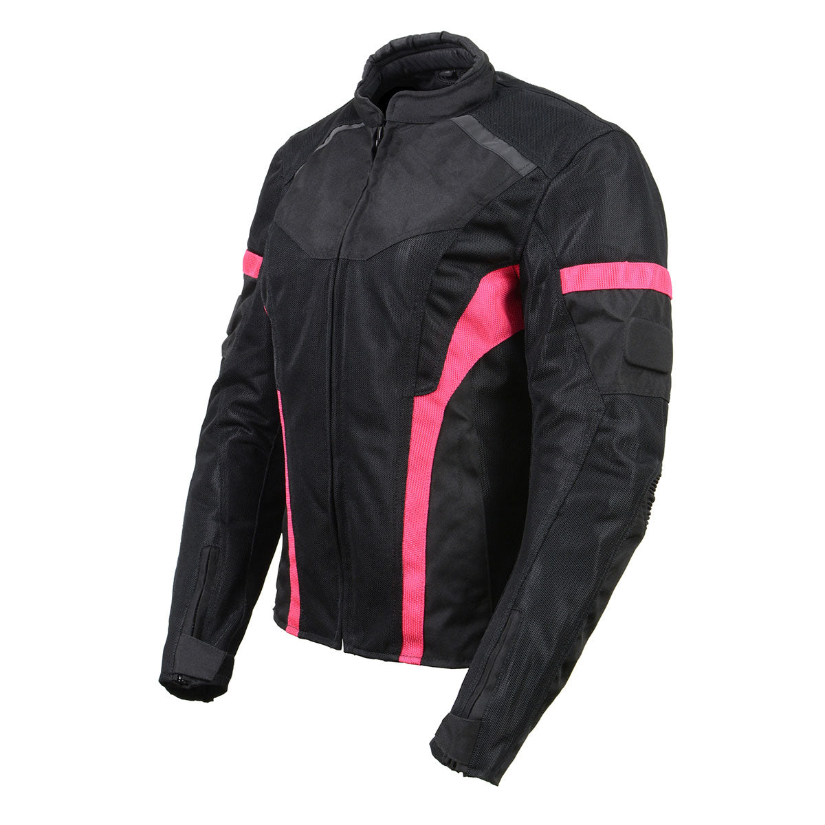 MPL2794 Black and Pink Mesh/Textile Armored Motorcycle Racer Jacket for Women - All Season Jackets