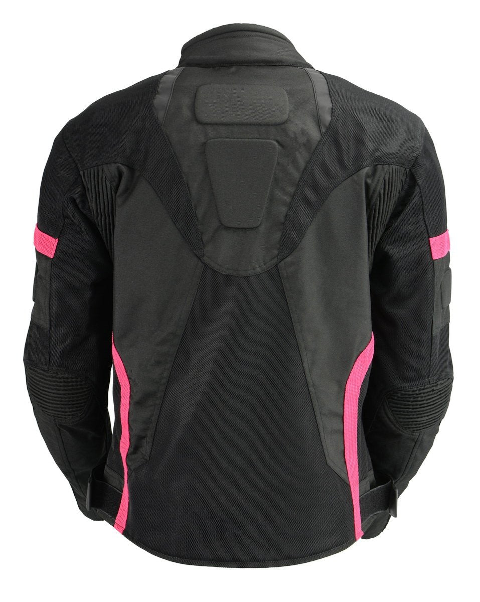 MPL2794 Black and Pink Mesh/Textile Armored Motorcycle Racer Jacket for Women - All Season Jackets
