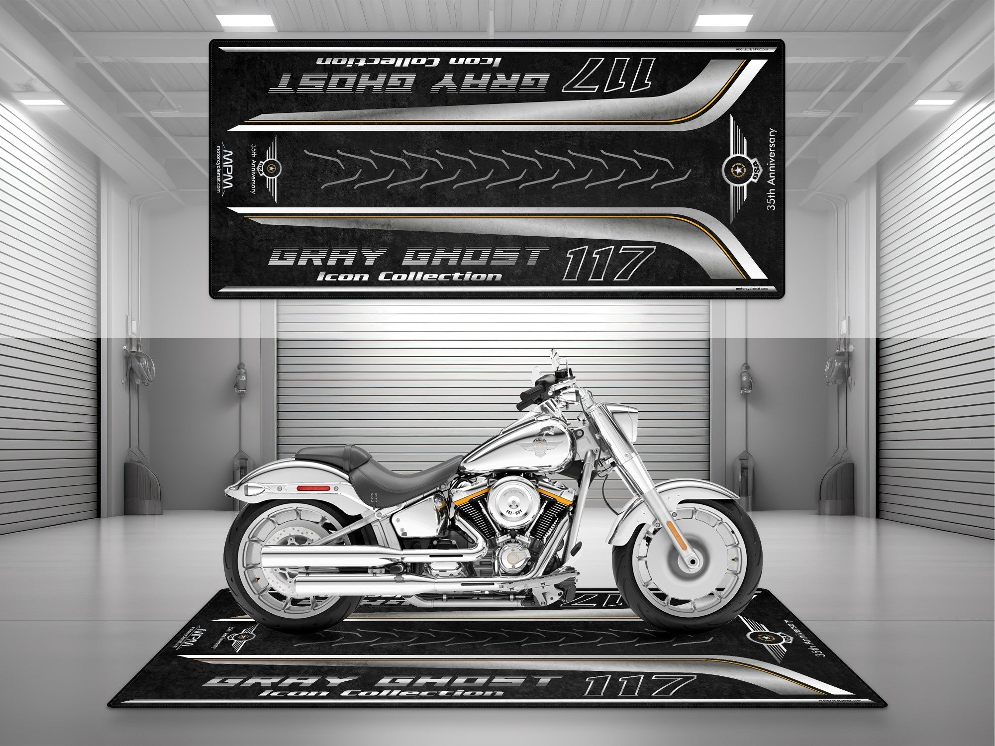 MPM Motorcycle Mat for Cruiser Motorcycle "Gray Ghost Icon Collection 35th Anniversary" - MM4210