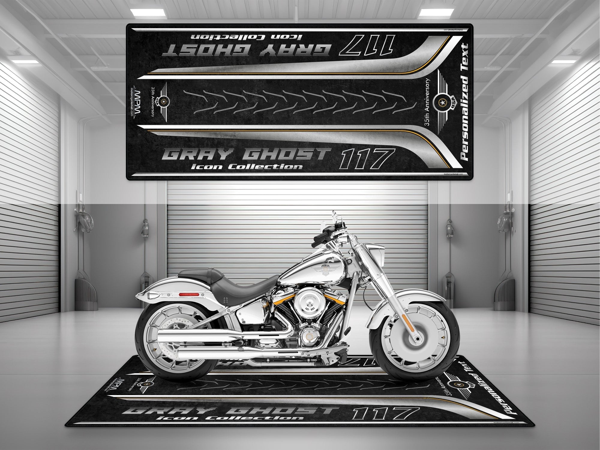 MPM Motorcycle Mat for Cruiser Motorcycle "Gray Ghost Icon Collection 35th Anniversary" - MM4210