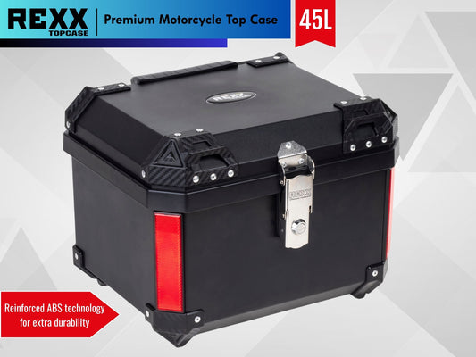 MPM Rexx Premium Motorcycle Top Case 45L – Universal ABS Reinforced Lockable Luggage Box