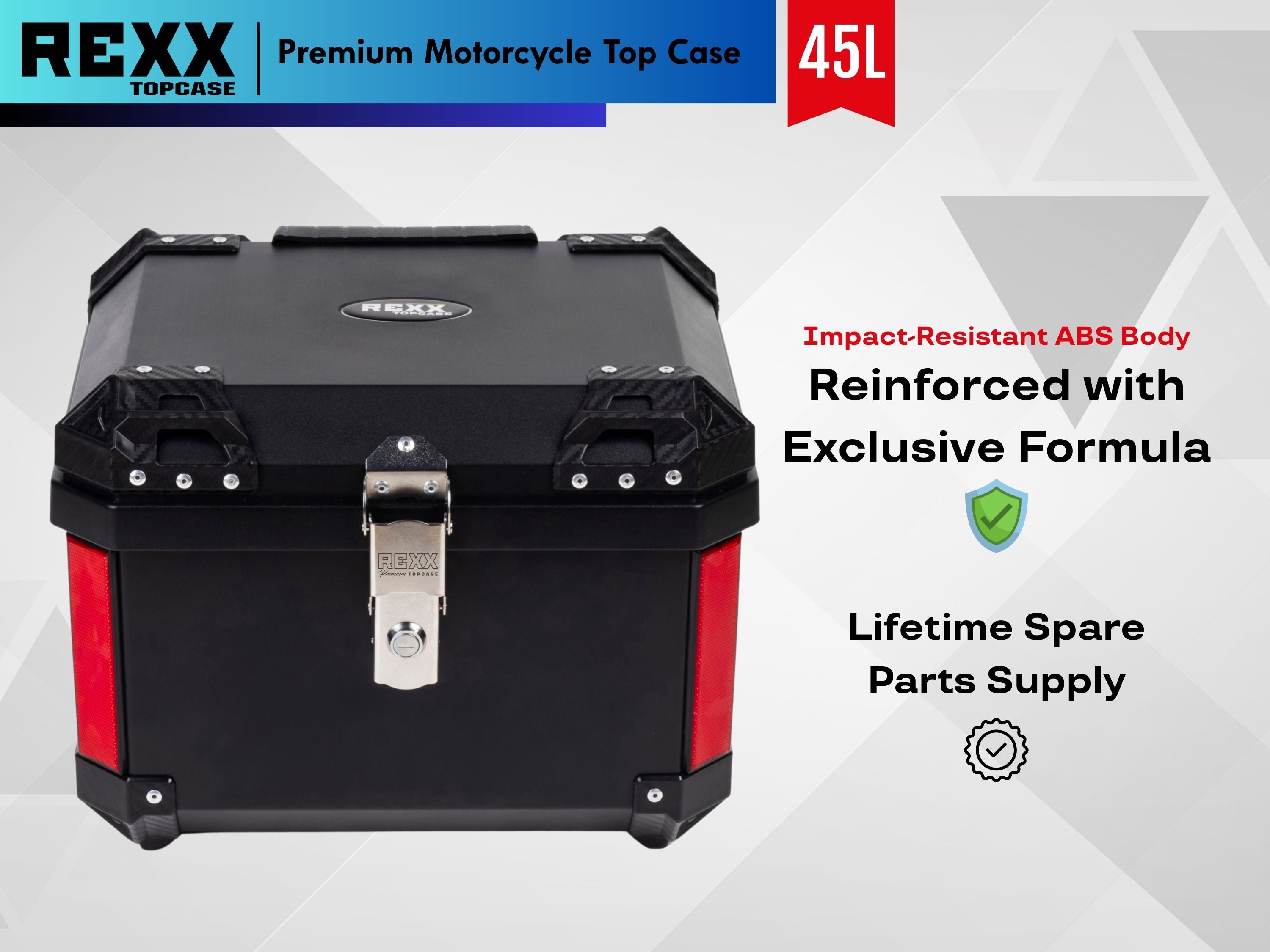MPM Rexx Premium Motorcycle Top Case 45L – Universal ABS Reinforced Lockable Luggage Box