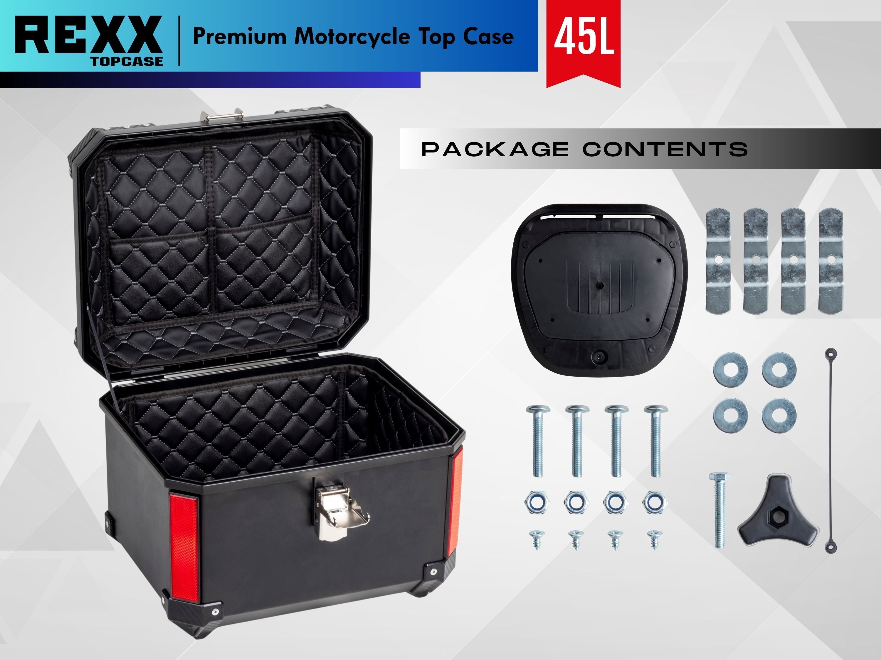 MPM Rexx Premium Motorcycle Top Case 45L – Universal ABS Reinforced Lockable Luggage Box