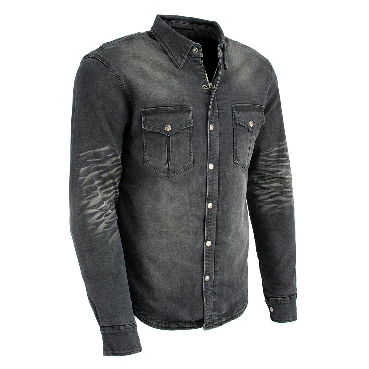 MPM1620 Men's Black Flannel Biker Shirt w/ CE Approved Armor - Reinforced w/ Aramid Fibers