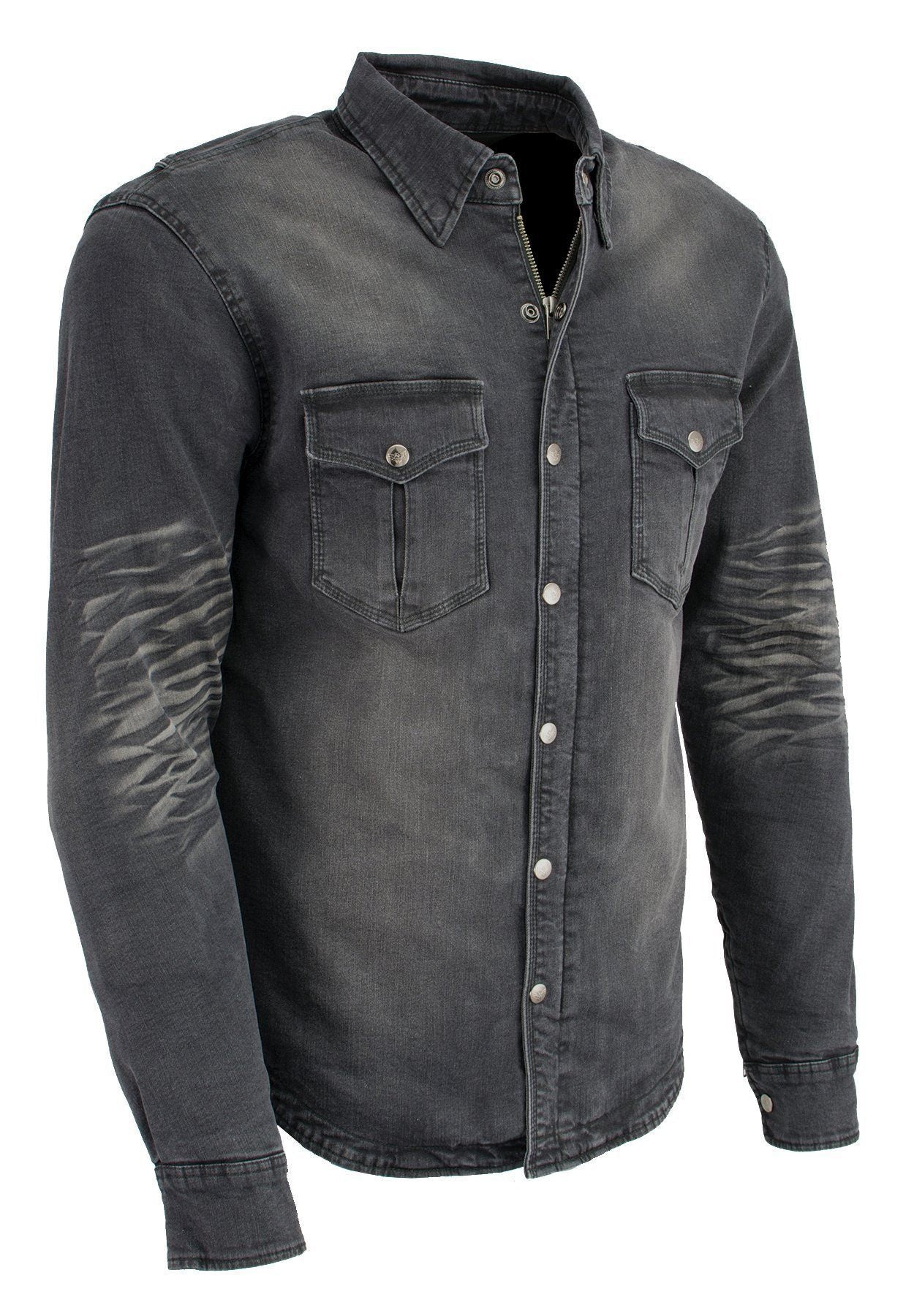 MPM1620 Men's Black Flannel Biker Shirt w/ CE Approved Armor - Reinforced w/ Aramid Fibers