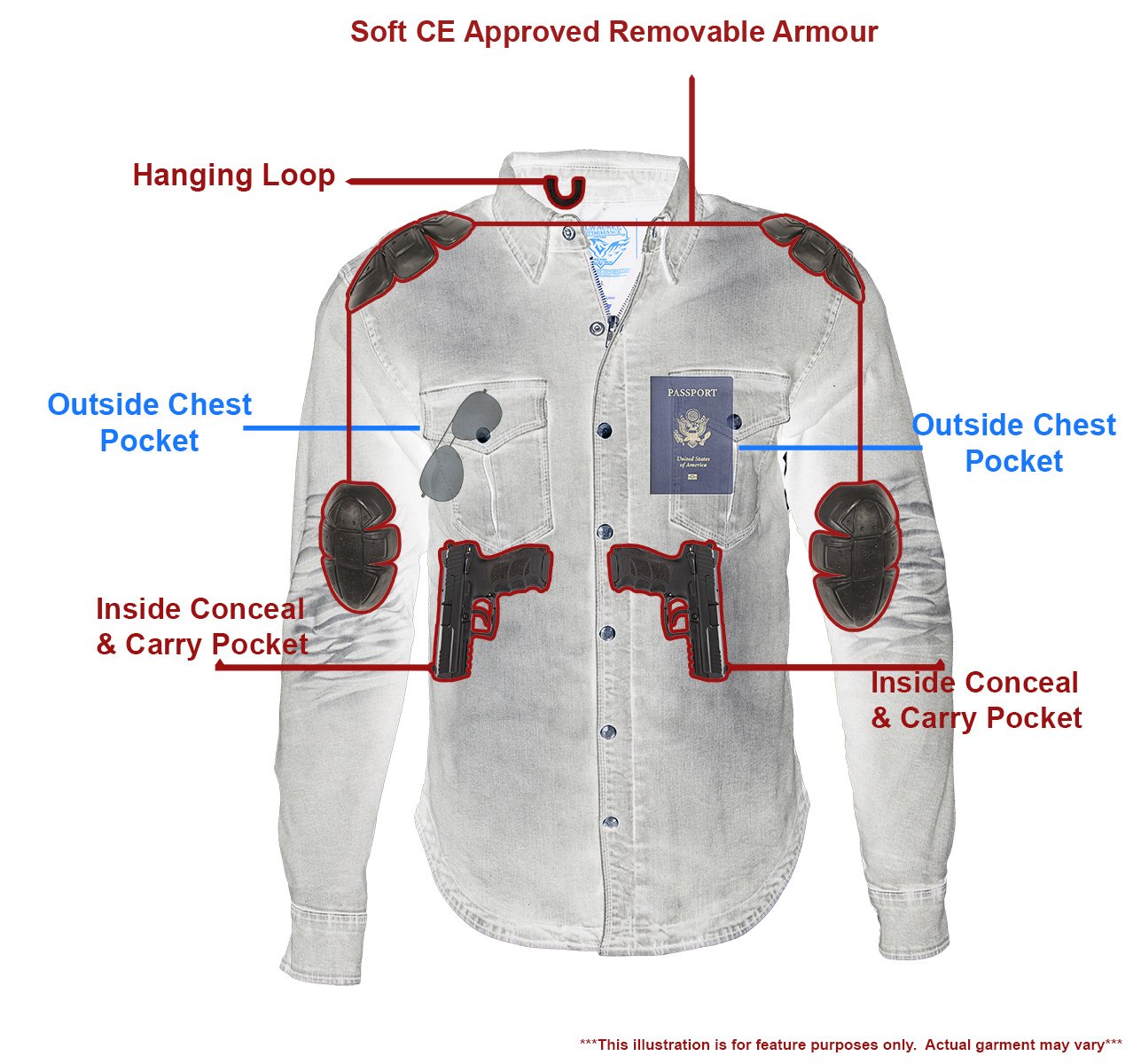 MPM1620 Men's Black Flannel Biker Shirt w/ CE Approved Armor - Reinforced w/ Aramid Fibers