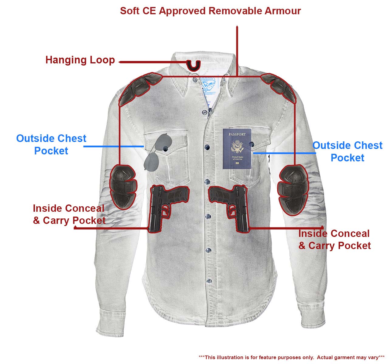 MPM1620 Men's Black Flannel Biker Shirt w/ CE Approved Armor - Reinforced w/ Aramid Fibers