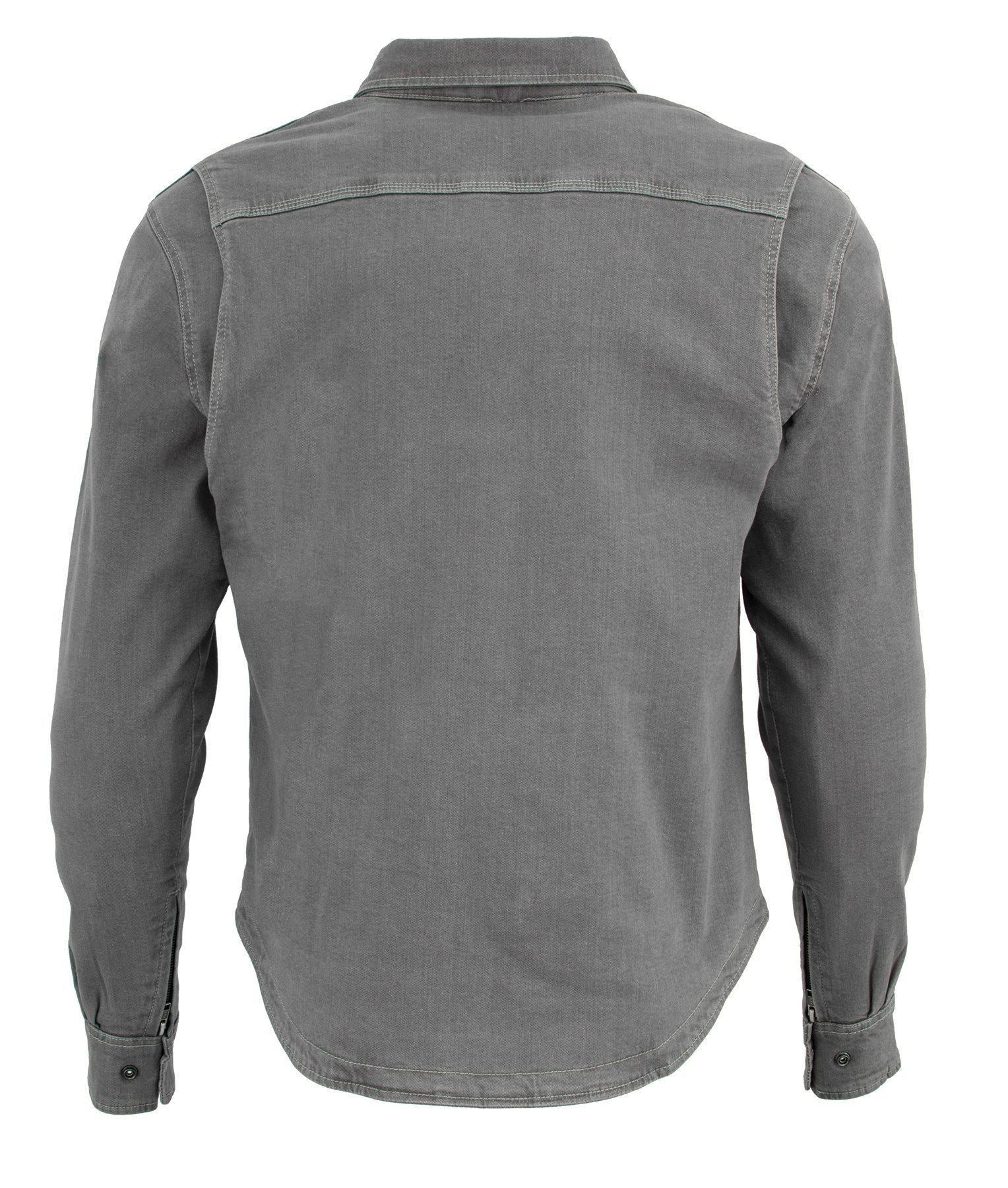 MPM1621 Men's Grey CE Armored Long Sleeve Motorcycle Riders Shirt w/ Reinforced w/ Aramid Fibers