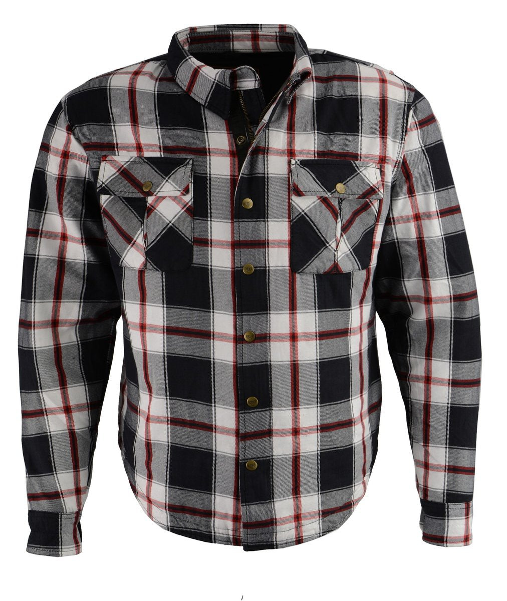 MPM1625 Men's Plaid Flannel Biker Shirt with CE Approved Armor - Reinforced w/ Aramid Fibers