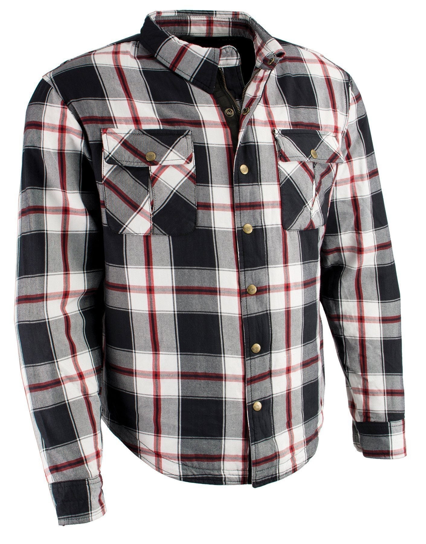 MPM1625 Men's Plaid Flannel Biker Shirt with CE Approved Armor - Reinforced w/ Aramid Fibers
