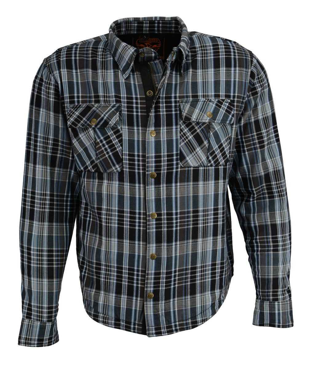 MPM1626 Men's Plaid Flannel Biker Shirt with CE Approved Armor - Reinforced w/ Aramid Fiber