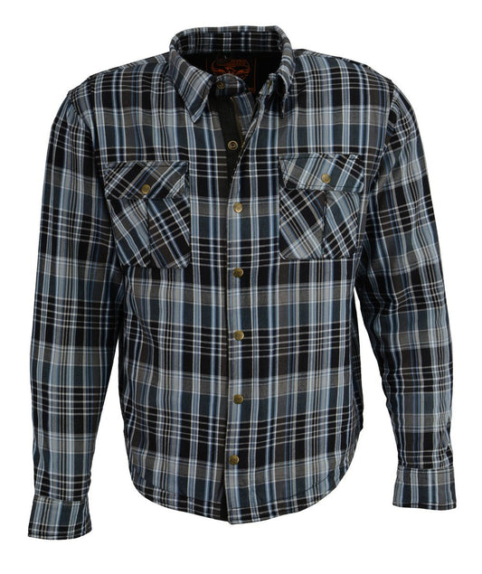 MPM1626 Men's Plaid Flannel Biker Shirt with CE Approved Armor - Reinforced w/ Aramid Fiber