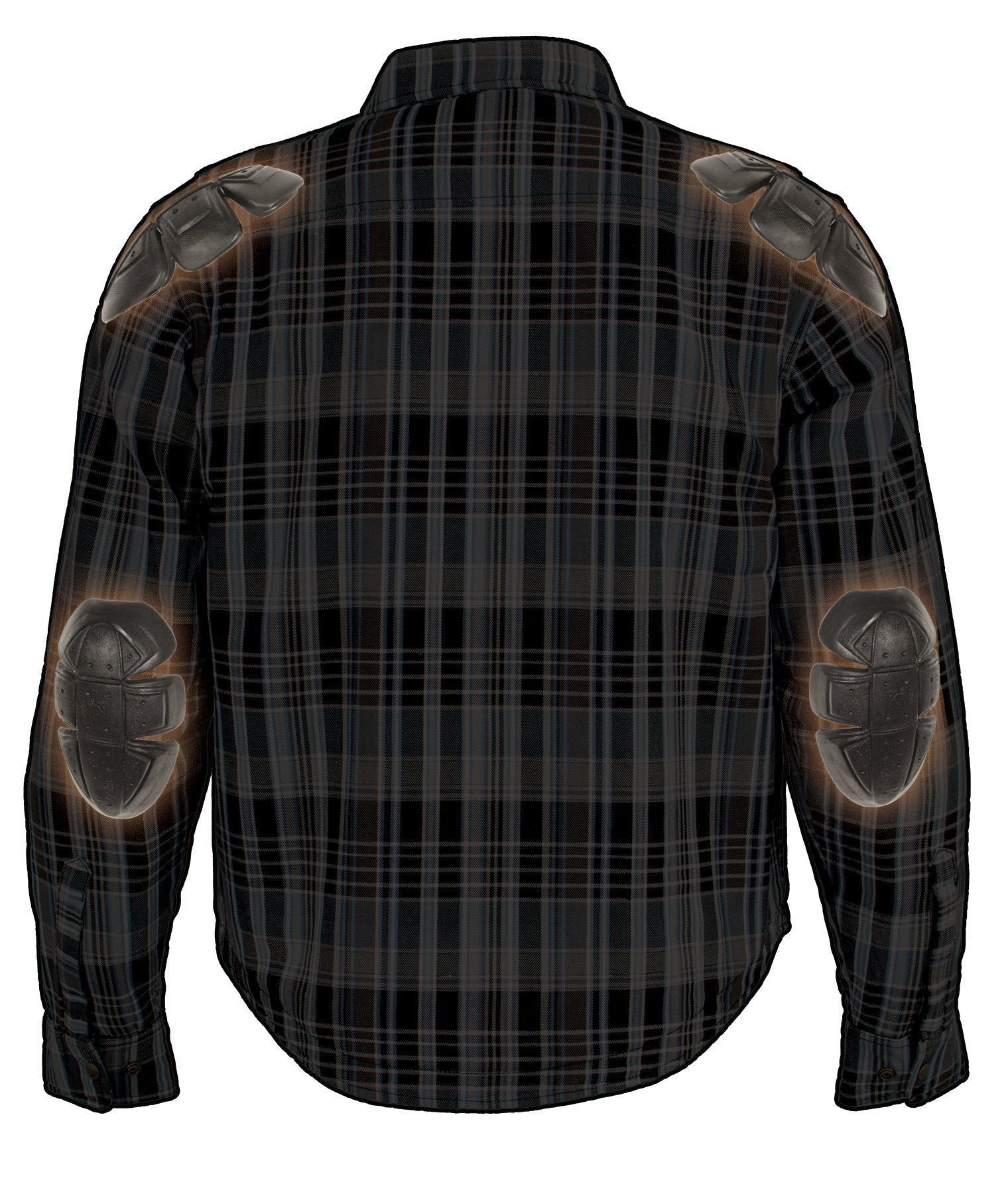MPM1626 Men's Plaid Flannel Biker Shirt with CE Approved Armor - Reinforced w/ Aramid Fiber