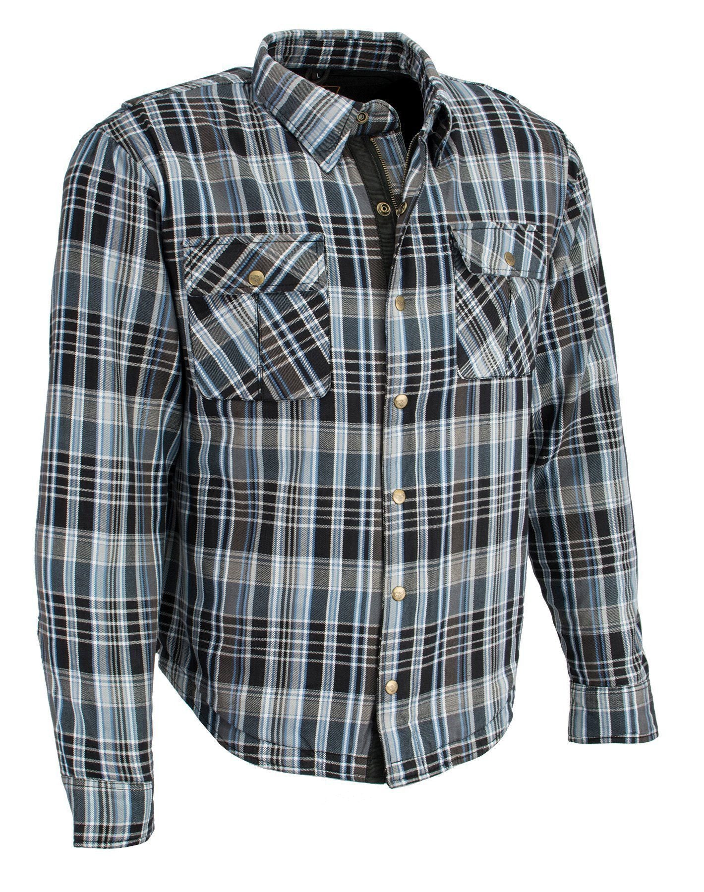 MPM1626 Men's Plaid Flannel Biker Shirt with CE Approved Armor - Reinforced w/ Aramid Fiber
