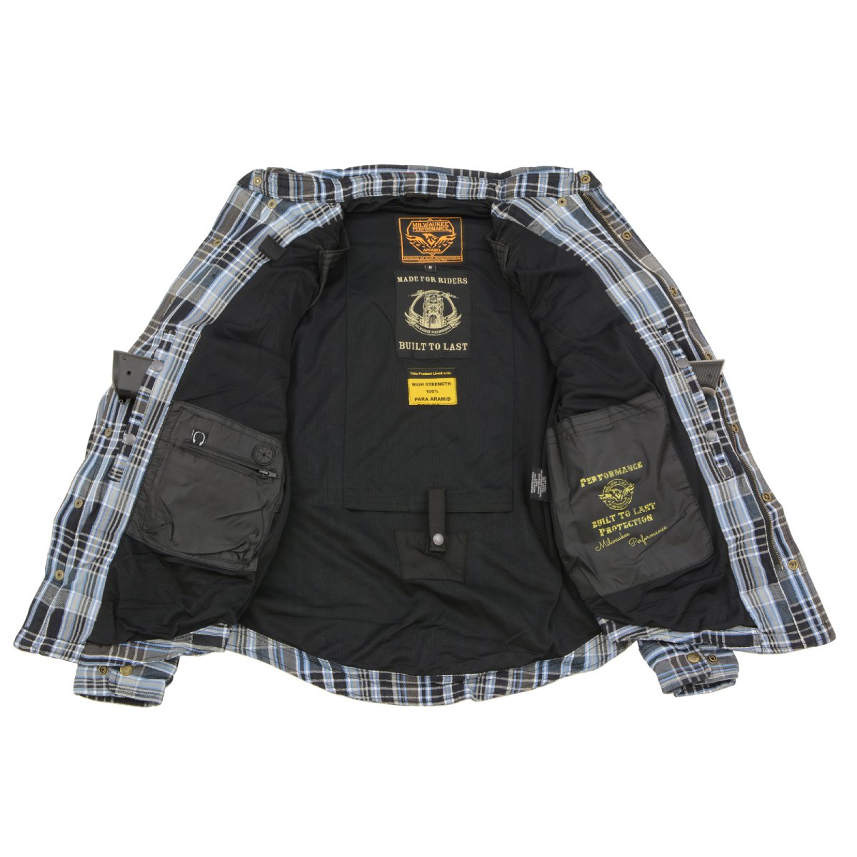 MPM1626 Men's Plaid Flannel Biker Shirt with CE Approved Armor - Reinforced w/ Aramid Fiber