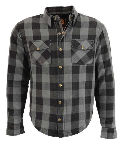MPM1630 Men's Plaid Flannel Biker Shirt w/ CE Armor - Reinforced w/ Aramid Fibers