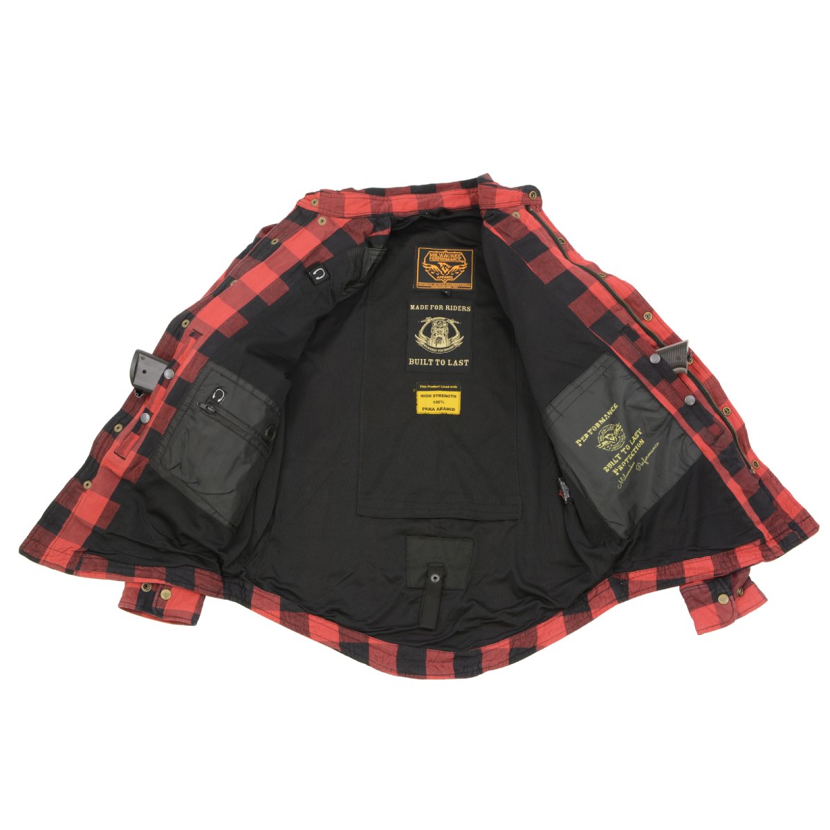 MPM1631 Men's Plaid Flannel Biker Shirt with CE Approved Armor - Reinforced w/ Aramid Fiber