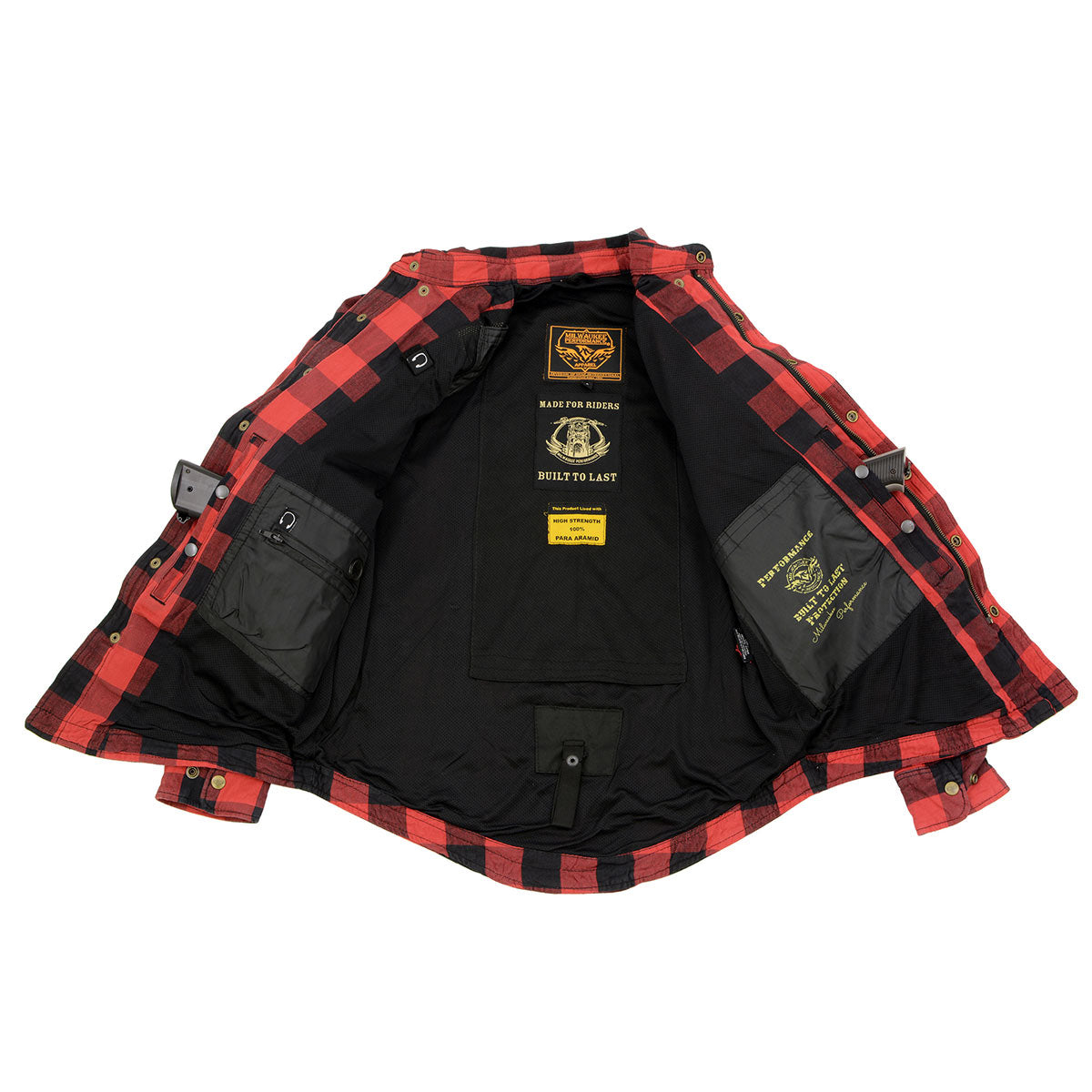 MPM1631 Men's Plaid Flannel Biker Shirt with CE Approved Armor - Reinforced w/ Aramid Fiber