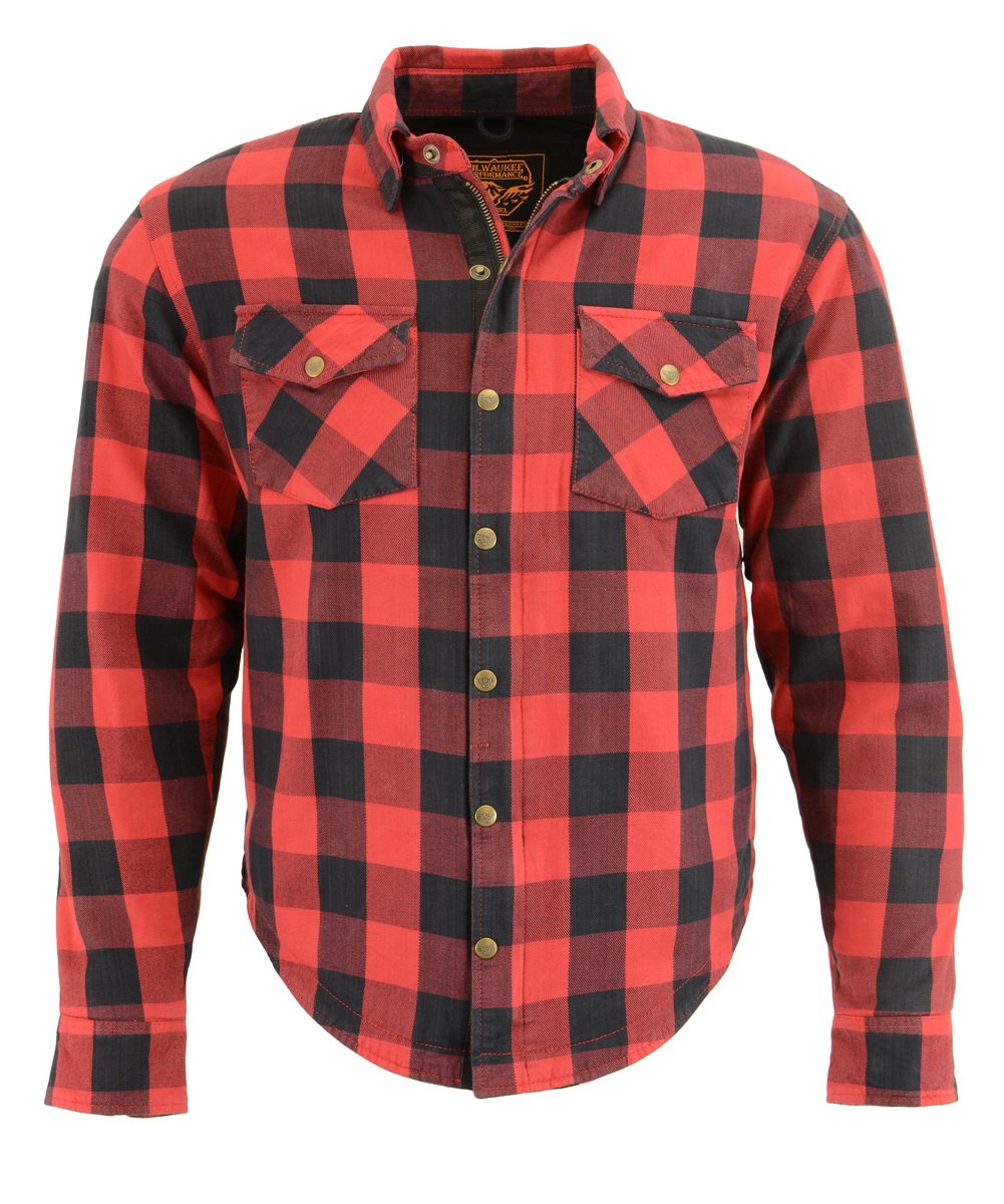 MPM1631 Men's Plaid Flannel Biker Shirt with CE Approved Armor - Reinforced w/ Aramid Fiber