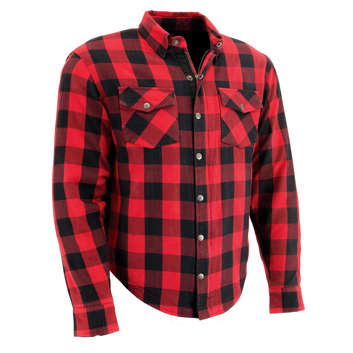 MPM1631 Men's Plaid Flannel Biker Shirt with CE Approved Armor - Reinforced w/ Aramid Fiber