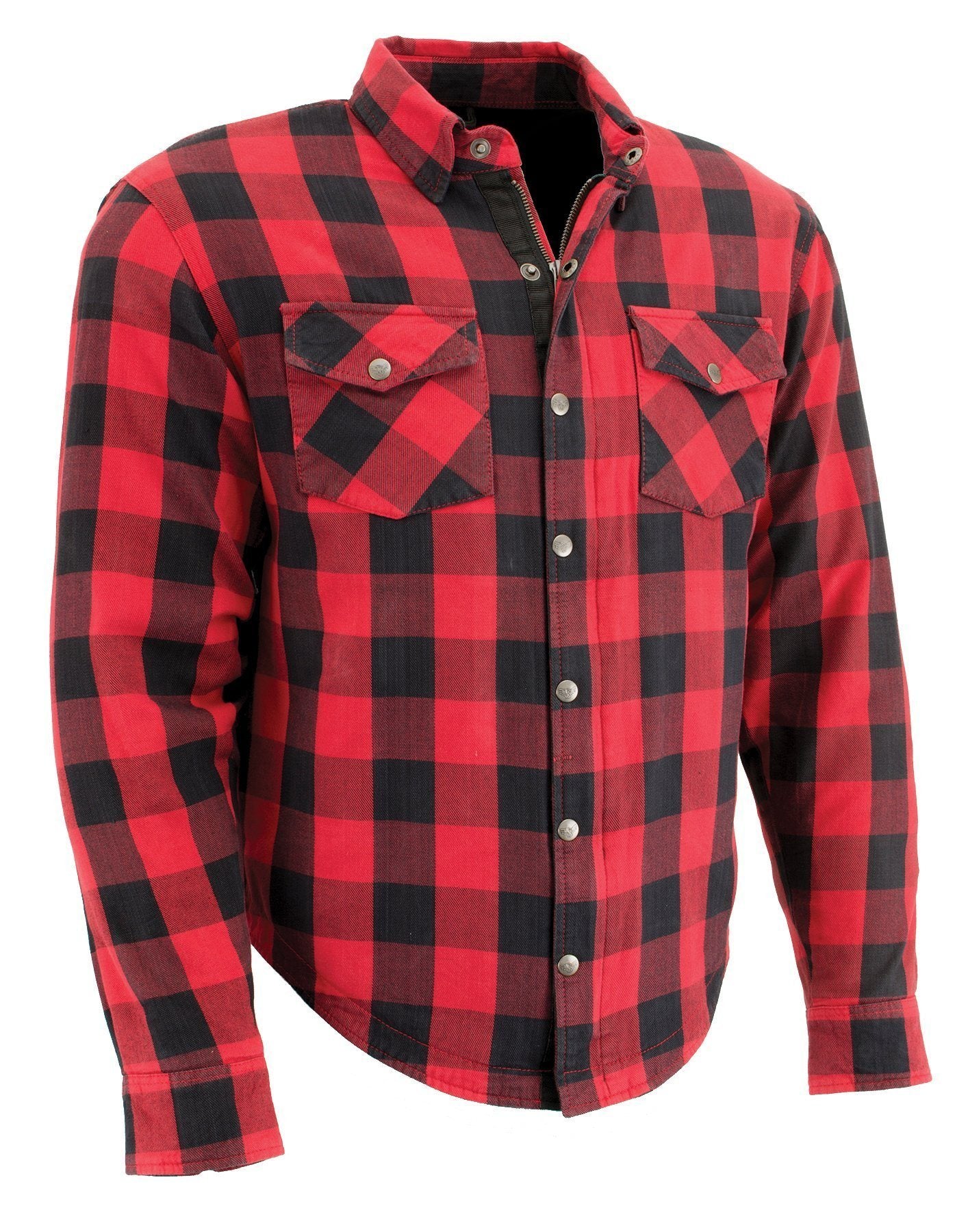 MPM1631 Men's Plaid Flannel Biker Shirt with CE Approved Armor - Reinforced w/ Aramid Fiber