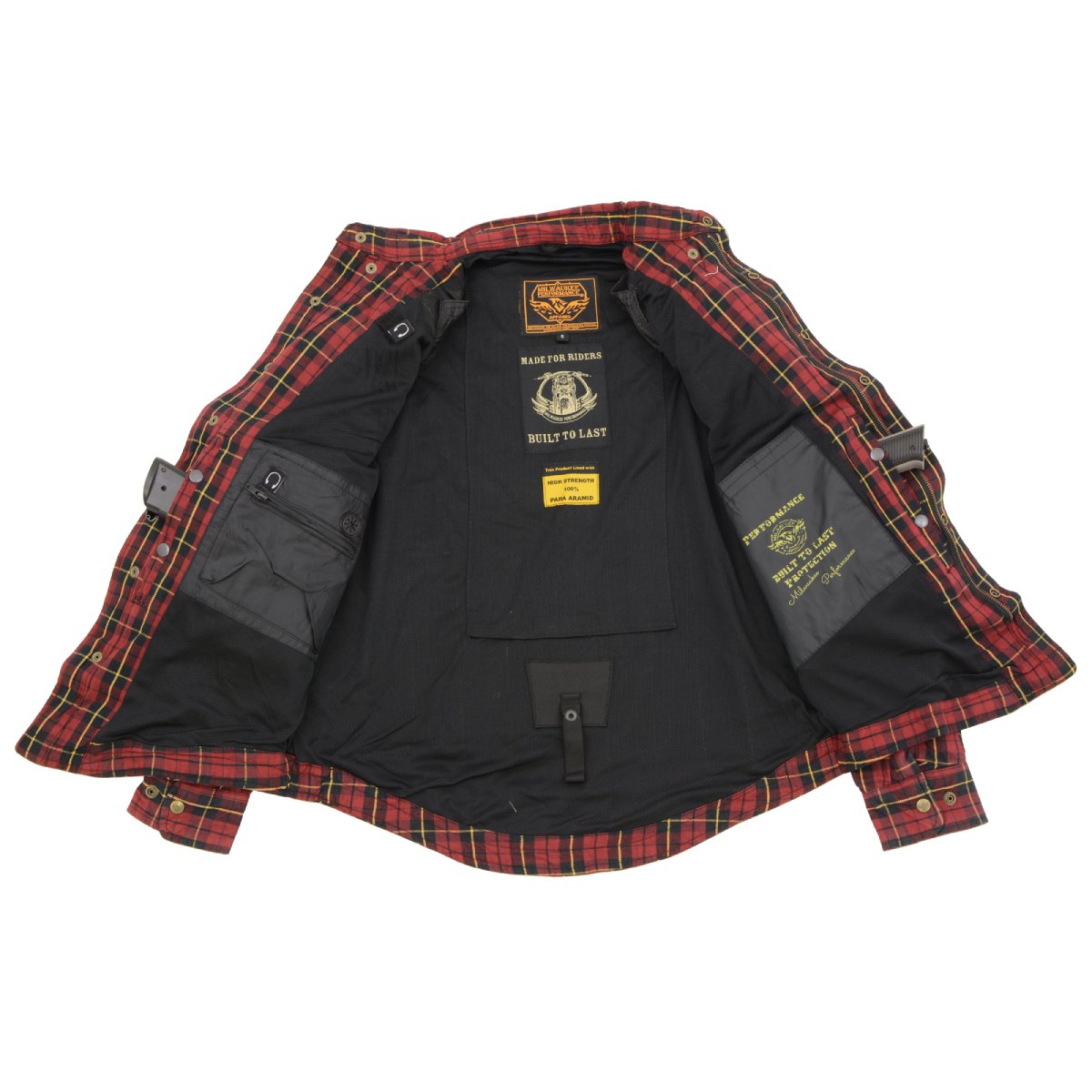 MPM1632 Men's Plaid Flannel Biker Shirt with CE Approved Armor - Reinforced w/ Aramid Fiber