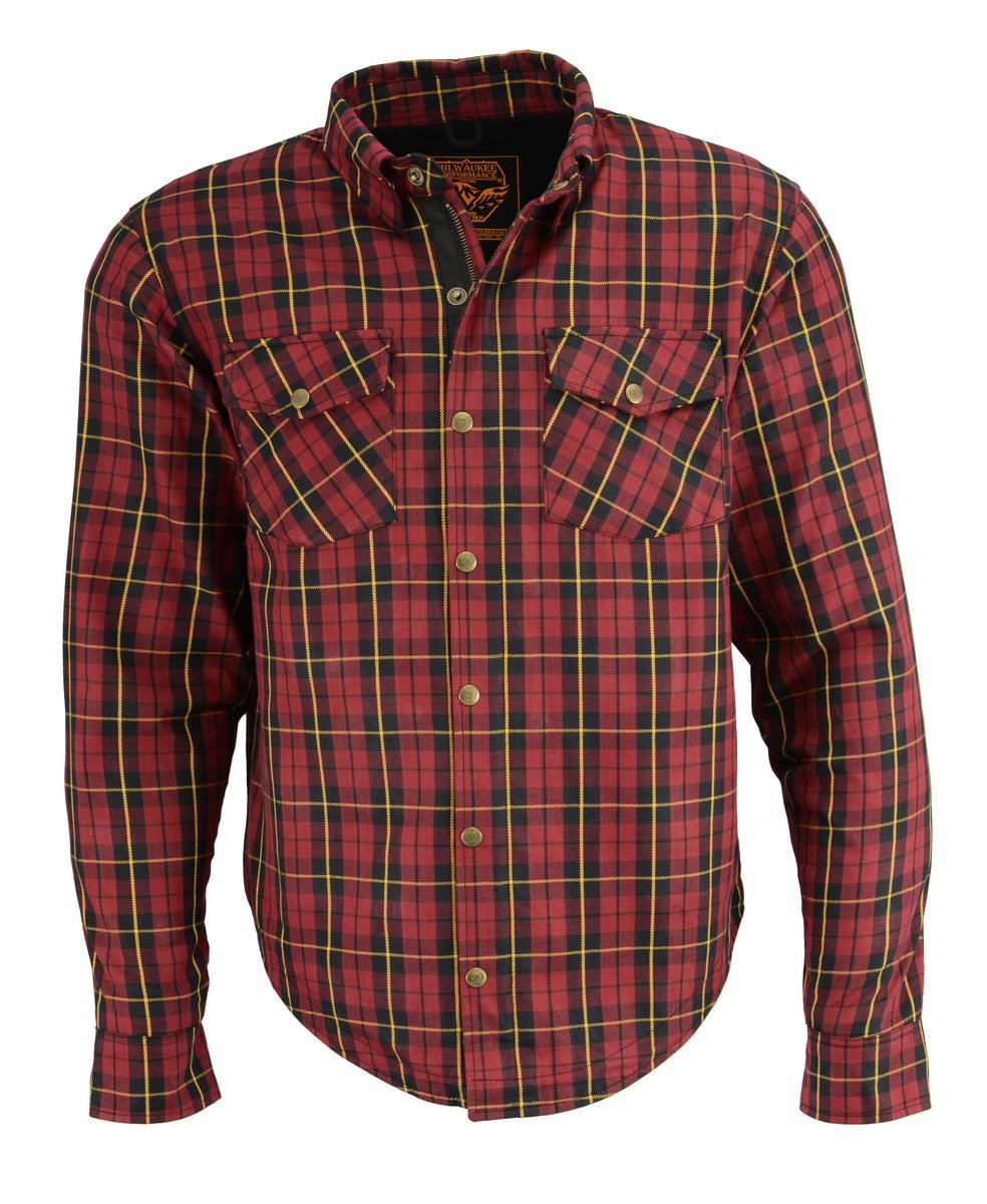 MPM1632 Men's Plaid Flannel Biker Shirt with CE Approved Armor - Reinforced w/ Aramid Fiber