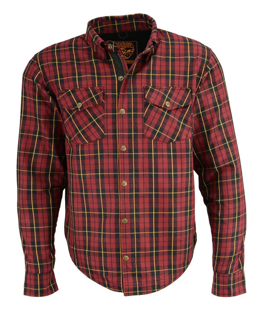MPM1632 Men's Plaid Flannel Biker Shirt with CE Approved Armor - Reinforced w/ Aramid Fiber