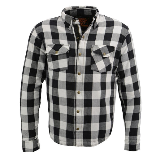 MPM1633 Men's Plaid Flannel Biker Shirt with CE Approved Armor - Reinforced w/ Aramid Fiber
